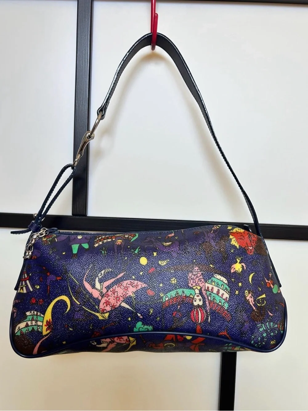 New Pieroi Guidi Navy Printed Shoulder Bag with Black Strap